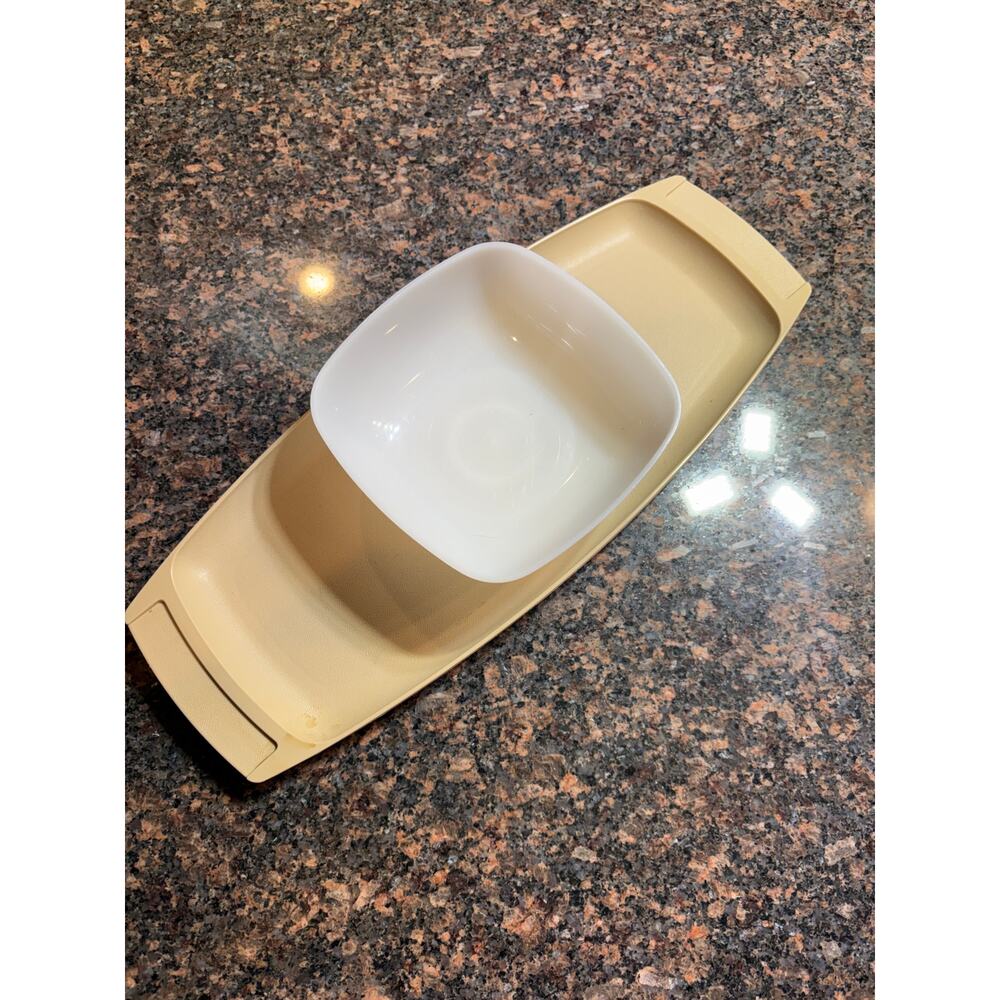 Tupperware Servette 771-1 Chips Dip Almond Serving Tray and White Bowl Vintage